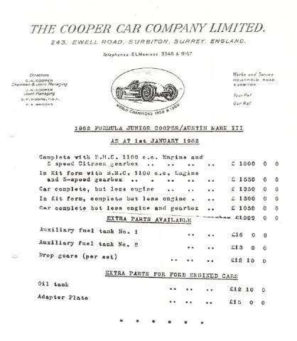 1962 FJ Price List