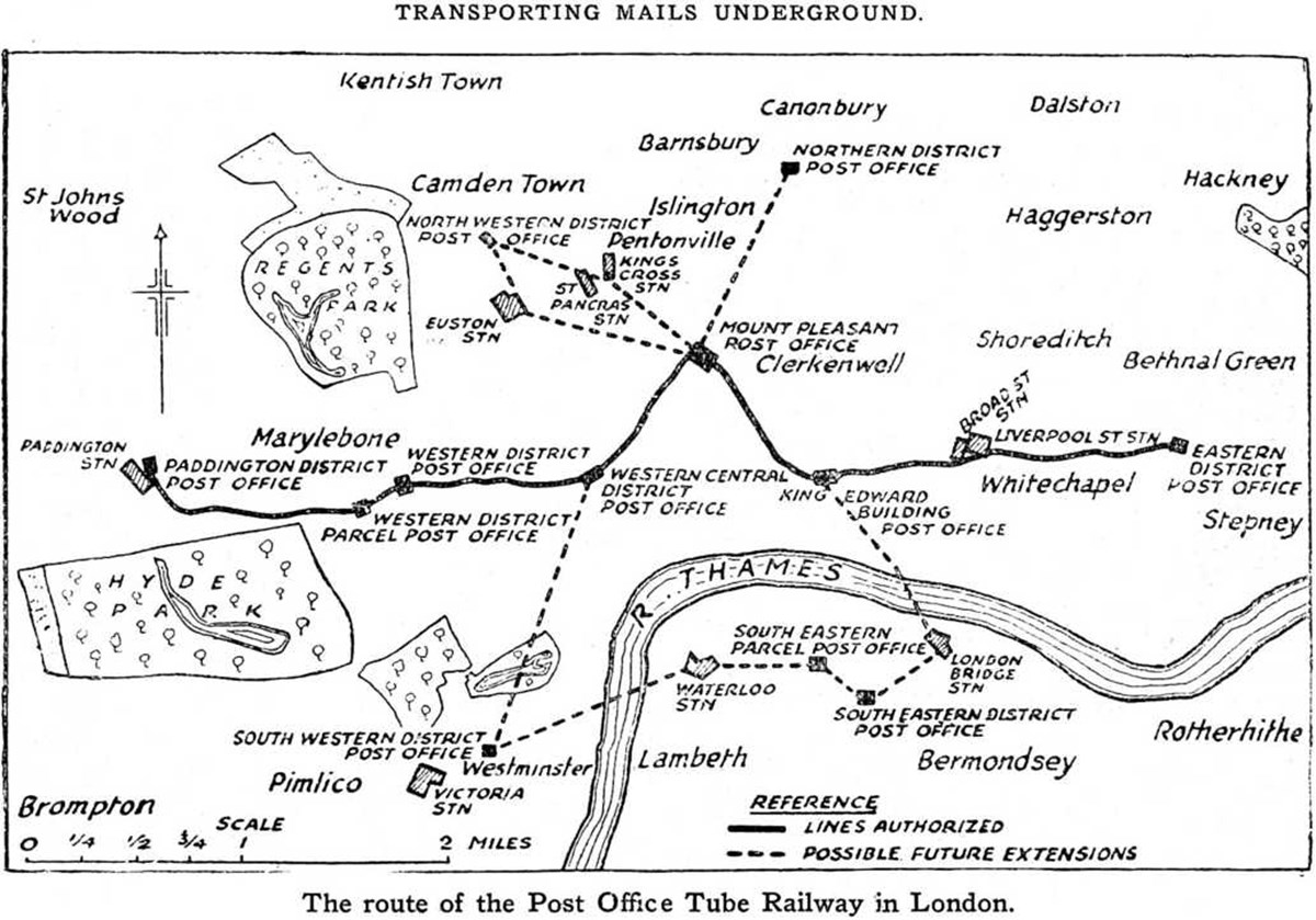 Post Office map of the Mail Rail system