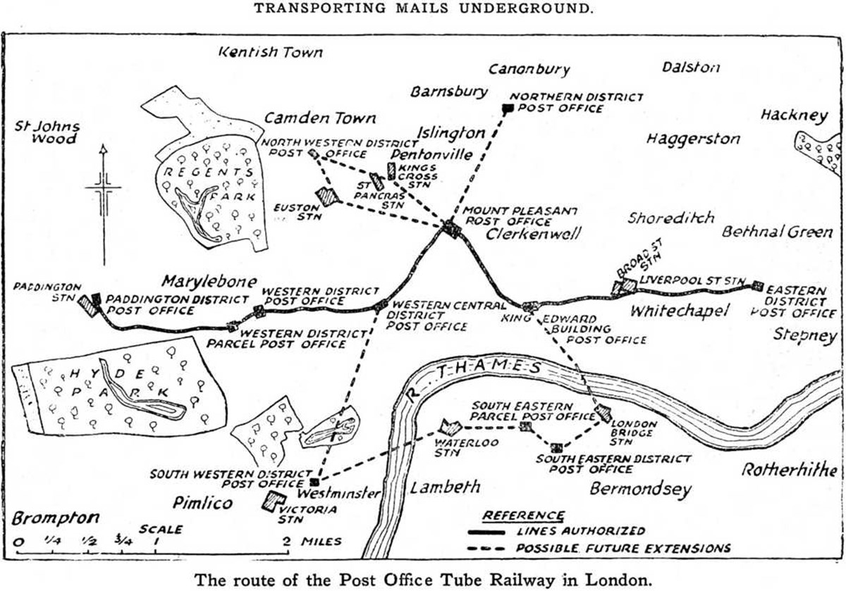 Post Office map of the Mail Rail system